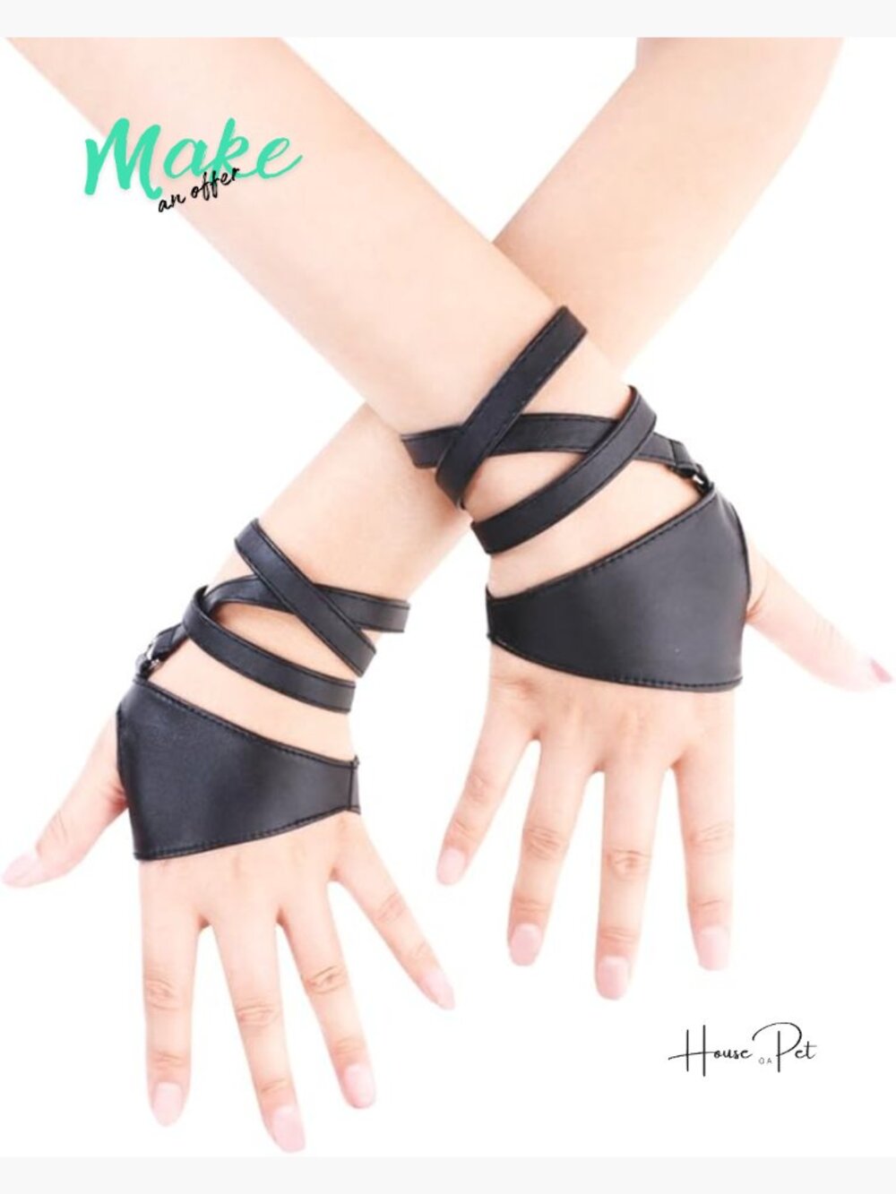 Fingerless PU Leather Half Palm Punk Gloves for Costume Driving